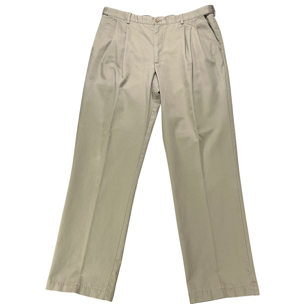 Izod American Chino Pants Mens 40 x 36 Khaki Tan Pleated Classic Preppy